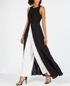 Adrianna Papell Colorblocked Overlay Jumpsuit In Black/ivory