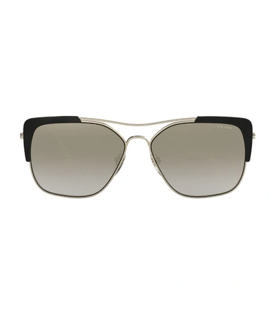 Prada Metal Rectangle Sunglasses In Gradient Grey Mirror Silver
