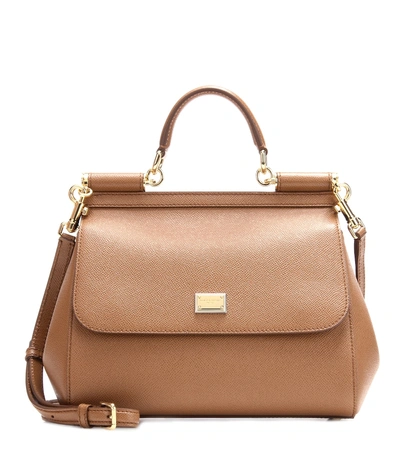 Dolce & Gabbana Sicily Medium Leather Shoulder Bag In Brown