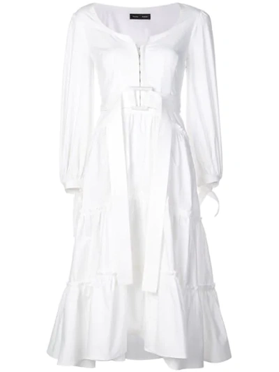 Proenza Schouler Belted Stretch Cotton-poplin Midi Dress In White
