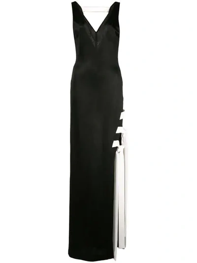 Galvan Sleeveless Lace-up High-slit Jersey Gown In Black