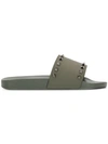 Valentino Men's Rockstud Pool Slide Sandals In Green