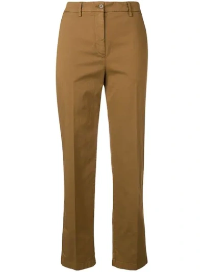 Aspesi Cropped Slim-fit Trousers In Brown