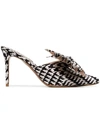 ALEXANDRE VAUTHIER BLACK AND WHITE KATE 90 HOUNDSTOOTH PRINT BOW EMBELLISHED MULES