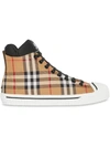 BURBERRY VINTAGE CHECK AND NEOPRENE HIGH-TOP SNEAKERS