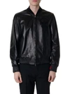 ALEXANDER MCQUEEN BLACK LAMB LEATHER BOMBER JACKET WITH FABRIC INSERTS,10801157
