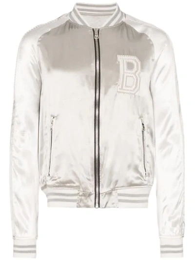 Balmain Logo Embroidered Bomber Jacket In Gris