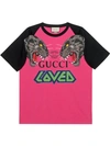 Gucci Tiger And Logo-print Cotton T-shirt In Pink