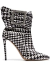 ALEXANDRE VAUTHIER BLACK AND WHITE YASMIN 100 HOUNDSTOOTH PRINT BUCKLE EMBELLISHED ANKLE BOOTS