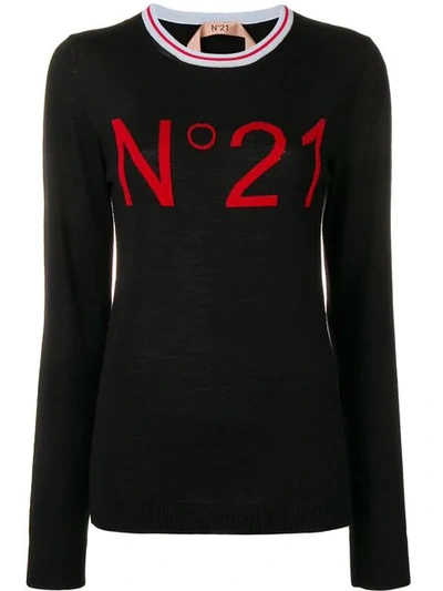 N°21 Nº21 Logo基本款毛衣 - 黑色 In Black