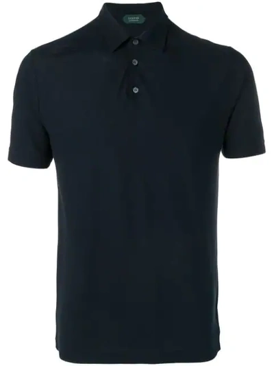 Zanone Short-sleeved Cotton Polo Shirt In Dark Blue