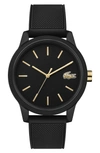 Lacoste Men's 12.12 Black Rubber Strap Watch 42mm In Black/ Gold/ Black