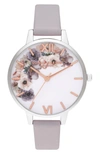 OLIVIA BURTON WATERCOLOR FLORALS LEATHER STRAP WATCH, 34MM,OB16PP56