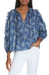 ULLA JOHNSON MANET FLORAL PRINT COTTON & SILK BLOUSE,PS190236