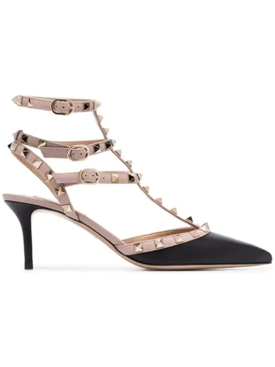 Valentino Garavani Valentino Rockstud Caged 65 Patent Ankle Strap Pump In Animal Print