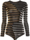 ALEXIA HENTSCH ALEXIA HENTSCH GLITTER STRIPE LONG SLEEVE BODYSUIT - 黑色