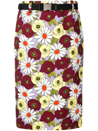 Prada Flower Print Denim Skirt - 紫色 In Purple