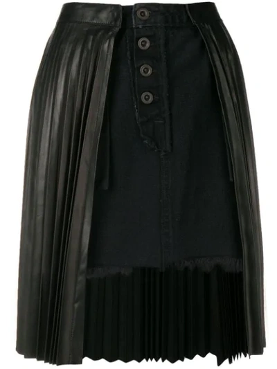 Ben Taverniti Unravel Project Unravel Project Pleated Panel Denim Skirt - 黑色 In Black