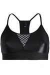 KORAL KORAL WOMAN TRIFECTA MESH-PANELED COATED STRETCH SPORTS BRA BLACK,3074457345619955742