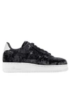 NIKE WOMAN AIR FORCE 1 METALLIC FAUX LEATHER-TRIMMED CRUSHED-VELVET trainers BLACK,GB 1392478891743