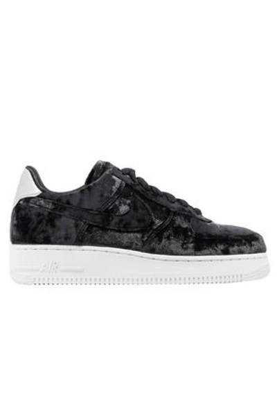 Nike Woman Air Force 1 Metallic Faux Leather-trimmed Crushed-velvet Trainers Black