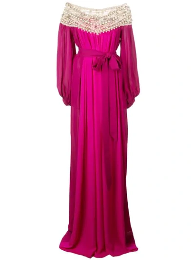 Marchesa Embellished Neckline Dress In Pink