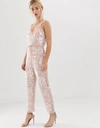 NEEDLE & THREAD NEEDLE AND THREAD FLORAL EMBELLISHED JUMPSUIT WITH TIE WAIST IN ROSE QUARTZ-PINK,TR0001PS19