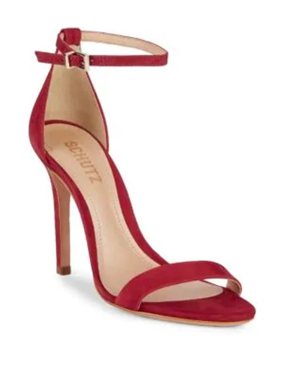 Schutz Cadey-lee Suede High-heeled Sandals In Red