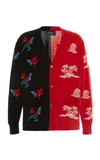 Lost Daze Aloha Two-tone Intarsia-knit Cotton-blend Cardigan In Red