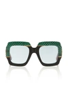 GUCCI SQUARE-FRAME SNAKESKIN AND ACETATE SUNGLASSES,713882
