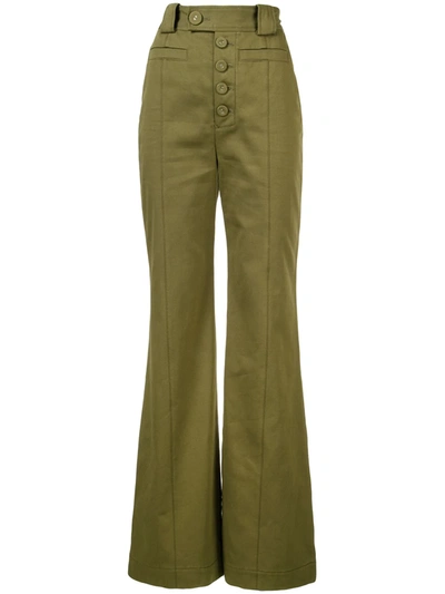 Proenza Schouler Cotton-twill Flared Trousers In Leaf Green