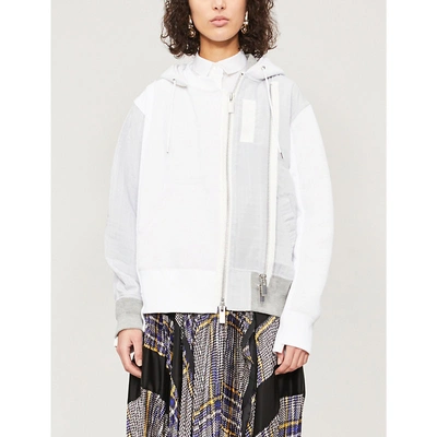 Sacai Contrast-panel Cotton And Cotton-blend Hoody In Wht/wht/gry
