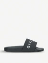 GIVENCHY GIVENCHY WOMEN'S BLACK LOGO-DETAIL RUBBER SLIDERS,12638933