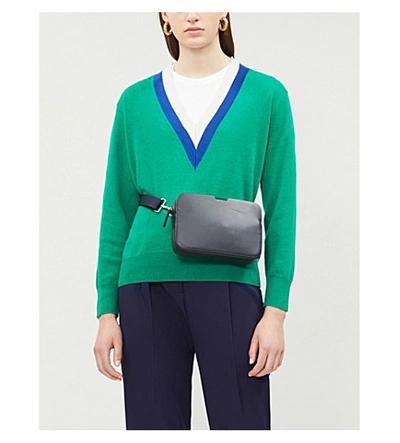 Sandro V-neck Wool And Cashmere-blend Jumper In Green