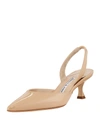 Manolo Blahnik Carolyne Leather Low-heel Slingback Pump In Beige