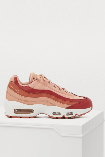 Nike Air Max 95 Suede And Leather Sneakers In Team Crimson/dusty Peach-rose Gold-summit White