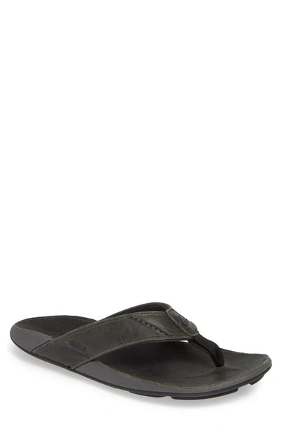 Olukai 'nui' Leather Flip Flop In Lava Rock Leather