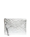 Rebecca Minkoff Leo Quilted Leather Clutch - Metallic In Silver/silver