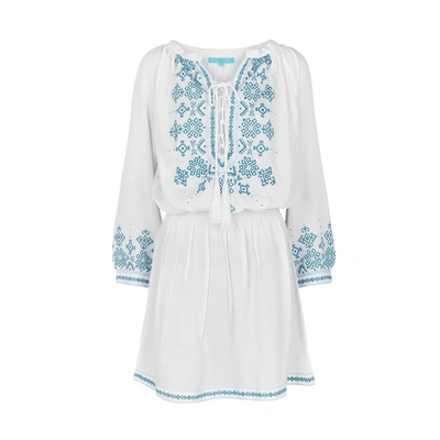 Melissa Odabash Nadja White Embroidered Dress In White And Green