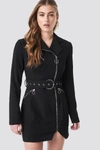 DONNAROMINA X NA-KD Belted Zip Detail Blazer Dress Black