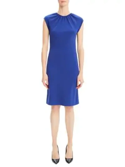 Theory Cap-sleeve Shirred-neck Dress In Navy Sapphire
