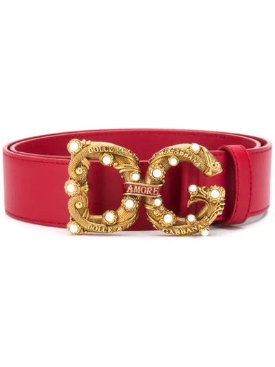 Dolce & Gabbana Calfskin Belt With Dg Amore Logo In Red