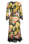 DOLCE & GABBANA LACE TRIM FLORAL PRINT CADY DRESS,F6D2RTFSRJ9