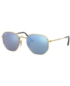 Ray Ban Hexagonal Flat Lenses Sunglasses Arista Gold Frame Blue Lenses 51-21 In Gold / Light Blue Flash
