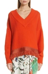 OSCAR DE LA RENTA Fringe Hem Cotton & Silk Sweater,19SN167VNS