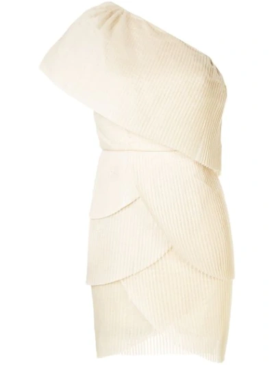 Aje Pleated Layered One Shoulder Dress In Neutrals