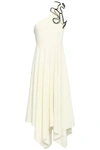 HALSTON HERITAGE ONE-SHOULDER RUFFLED STRETCH-CREPE MIDI DRESS,3074457345619932232