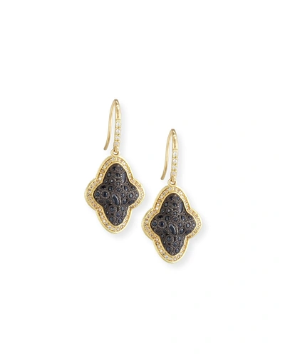 Armenta Old World Cluster Saddle Earrings With White & Champagne Diamonds And Black Sapphires