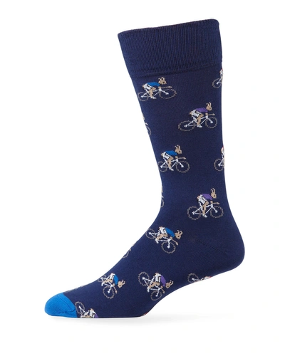 Paul Smith Men's Rabbit On Cycle Graphic Socks In Navy