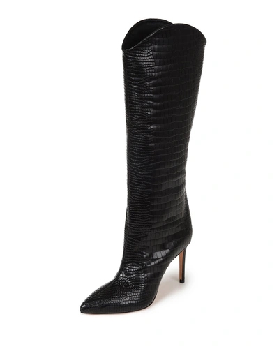 Schutz Maryana Snake-print Leather Knee Boots In Black
